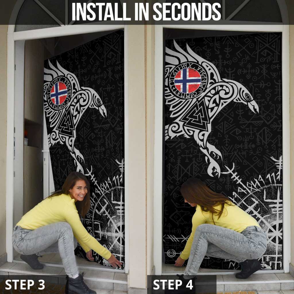 Norway Viking Ravens Door Cover Vegvisir Runes Pattern - Wonder Print Shop