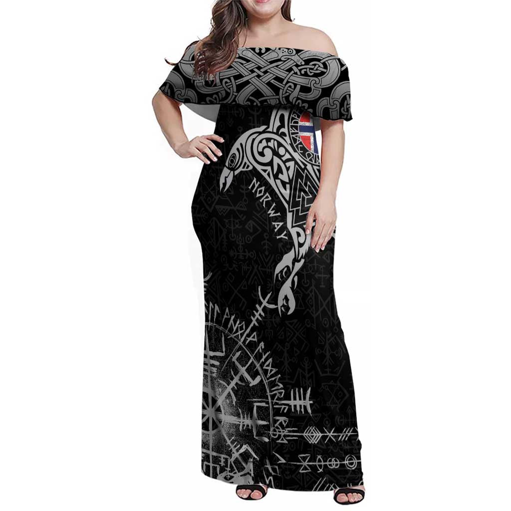 Norway Viking Ravens Family Matching Off Shoulder Maxi Dress and Hawaiian Shirt Vegvisir Runes Pattern - Wonder Print Shop