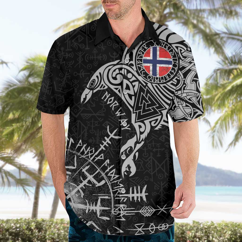 Norway Viking Ravens Hawaiian Shirt Vegvisir Runes Pattern - Wonder Print Shop