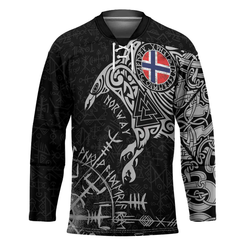 Norway Viking Ravens Hockey Jersey Vegvisir Runes Pattern - Wonder Print Shop