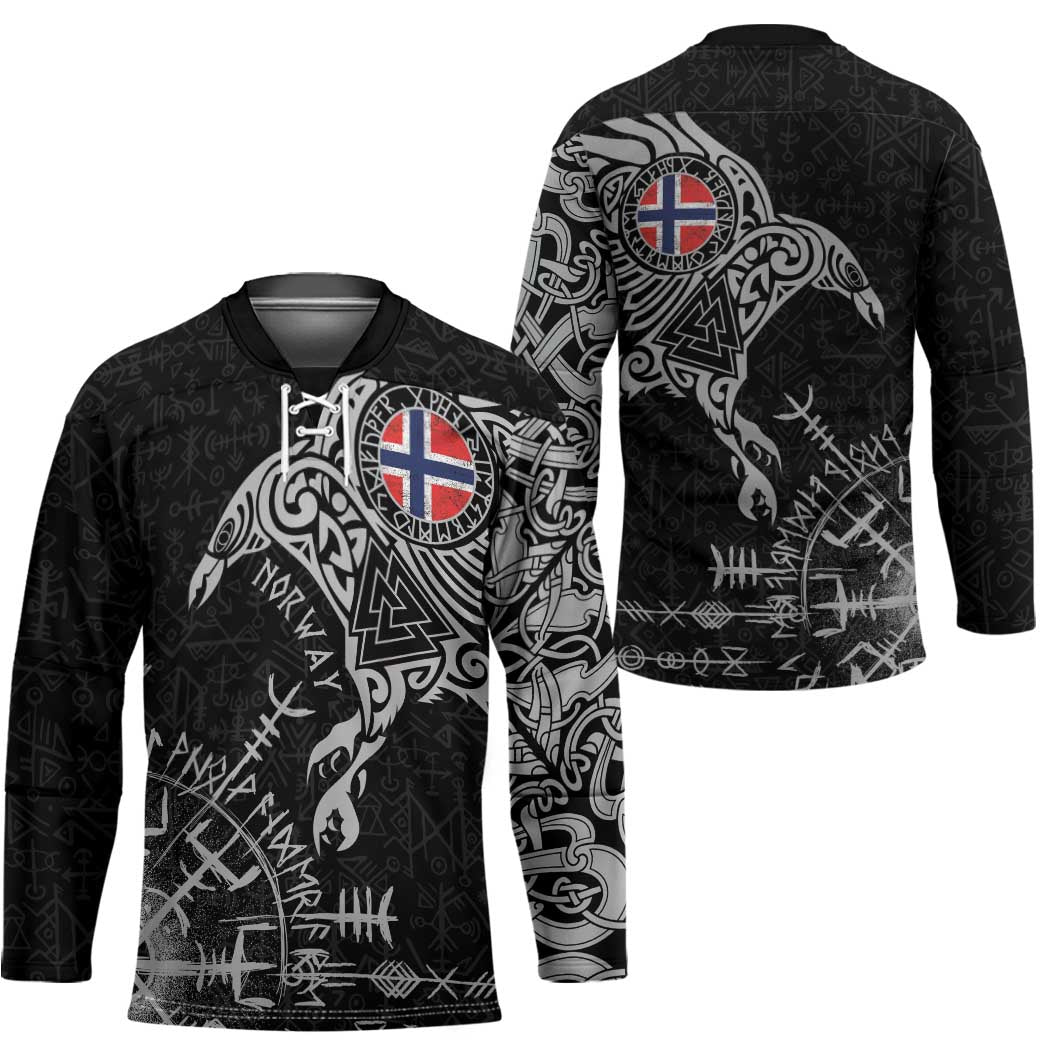 Norway Viking Ravens Hockey Jersey Vegvisir Runes Pattern - Wonder Print Shop