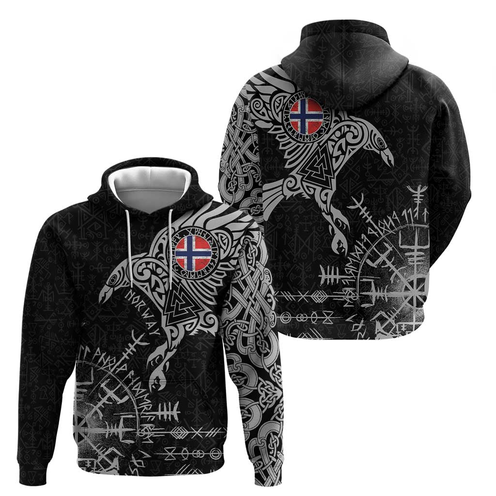Norway Viking Ravens Hoodie Vegvisir Runes Pattern - Wonder Print Shop