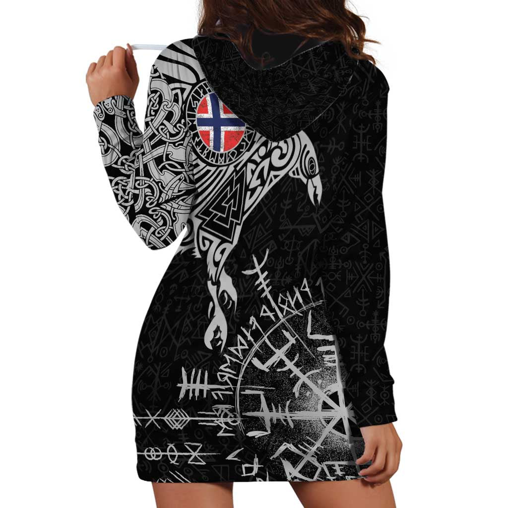 Norway Viking Ravens Hoodie Dress Vegvisir Runes Pattern - Wonder Print Shop