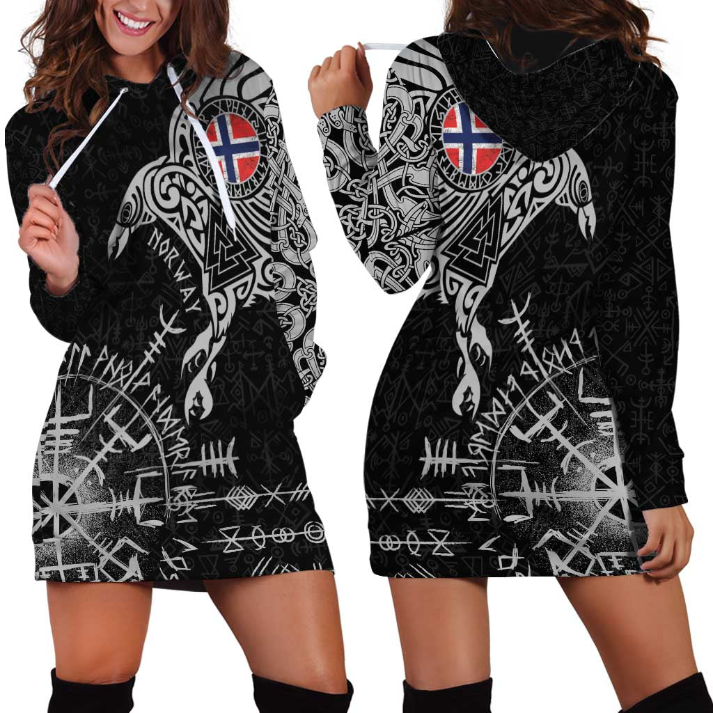Norway Viking Ravens Hoodie Dress Vegvisir Runes Pattern - Wonder Print Shop