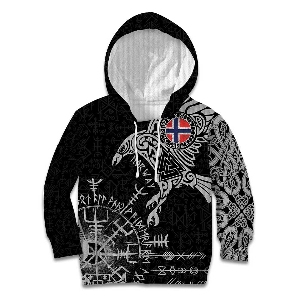 Norway Viking Ravens Kid Hoodie Vegvisir Runes Pattern - Wonder Print Shop
