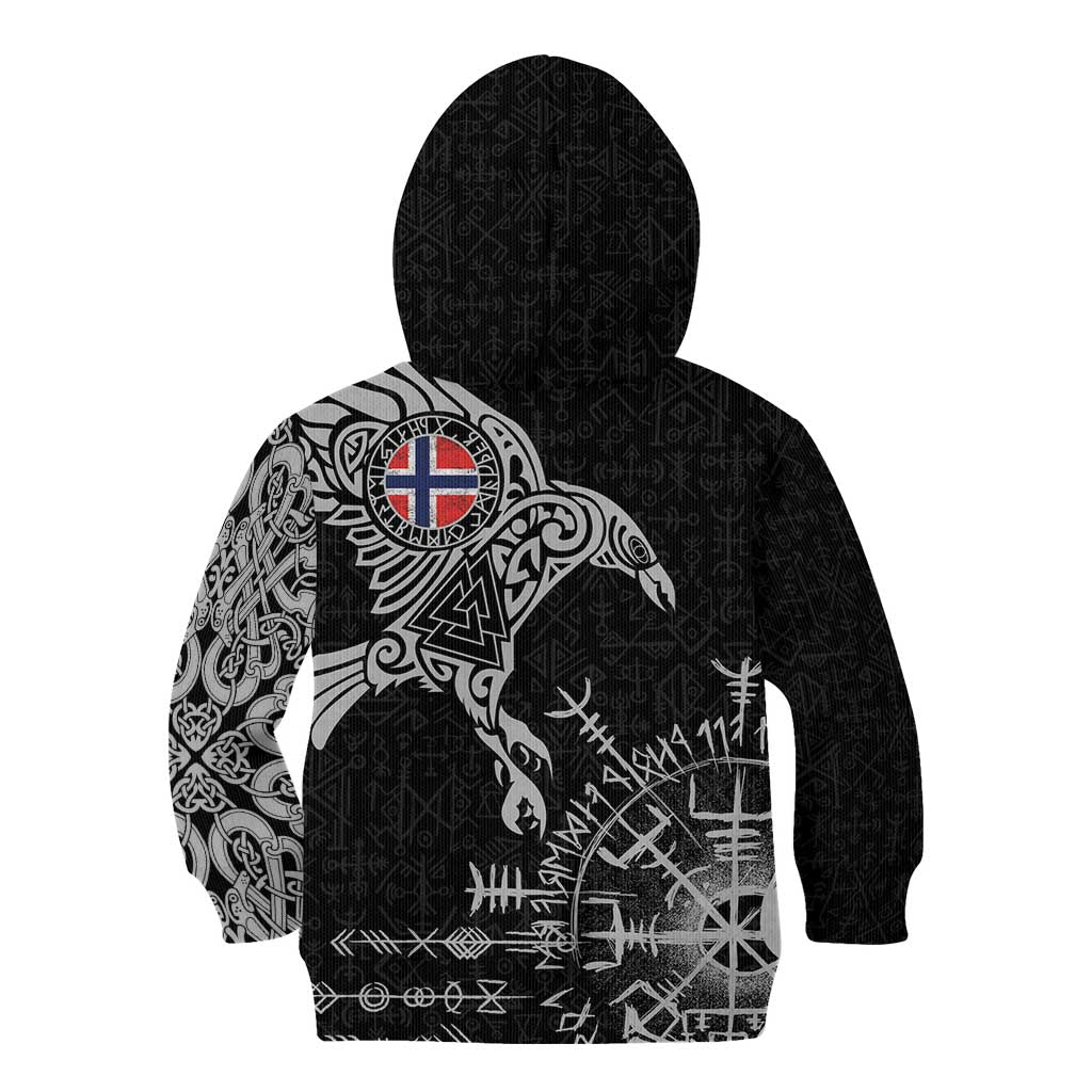 Norway Viking Ravens Kid Hoodie Vegvisir Runes Pattern - Wonder Print Shop