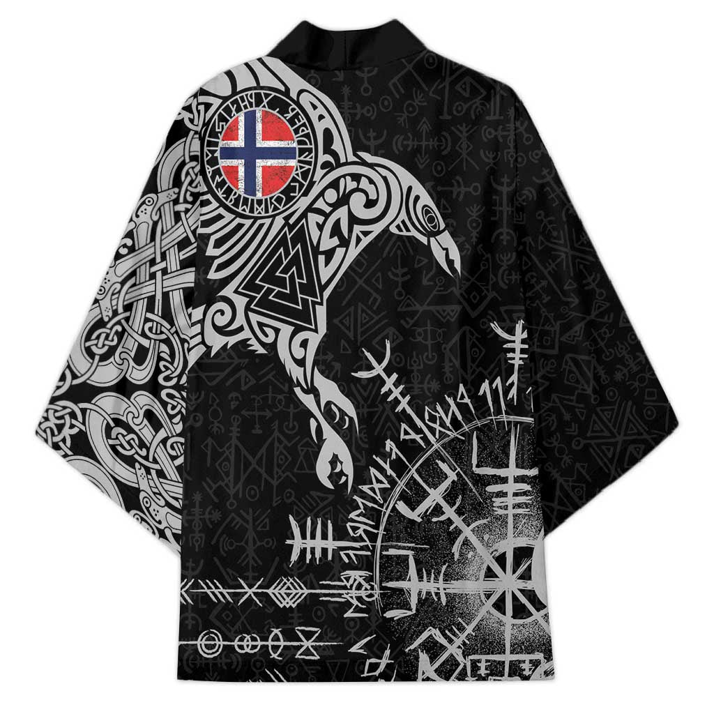 Norway Viking Ravens Kimono Vegvisir Runes Pattern - Wonder Print Shop