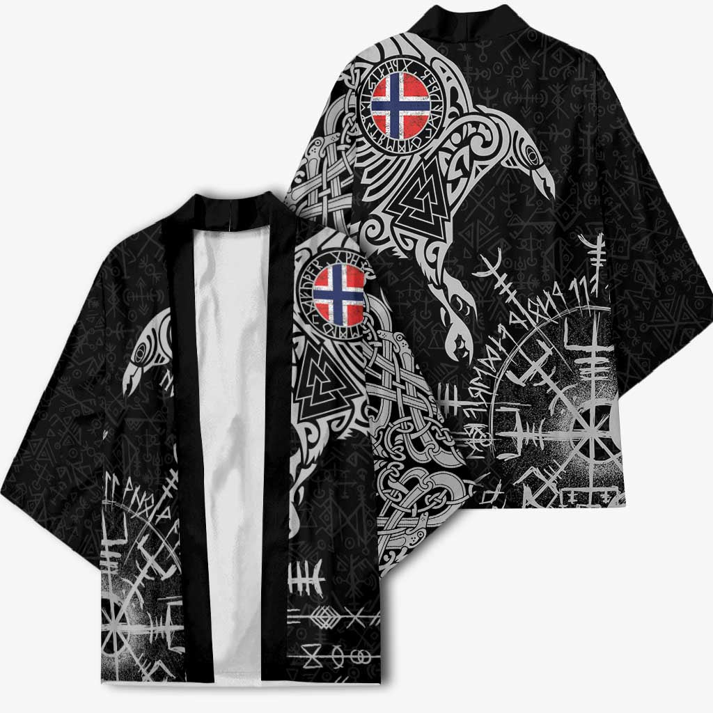 Norway Viking Ravens Kimono Vegvisir Runes Pattern - Wonder Print Shop