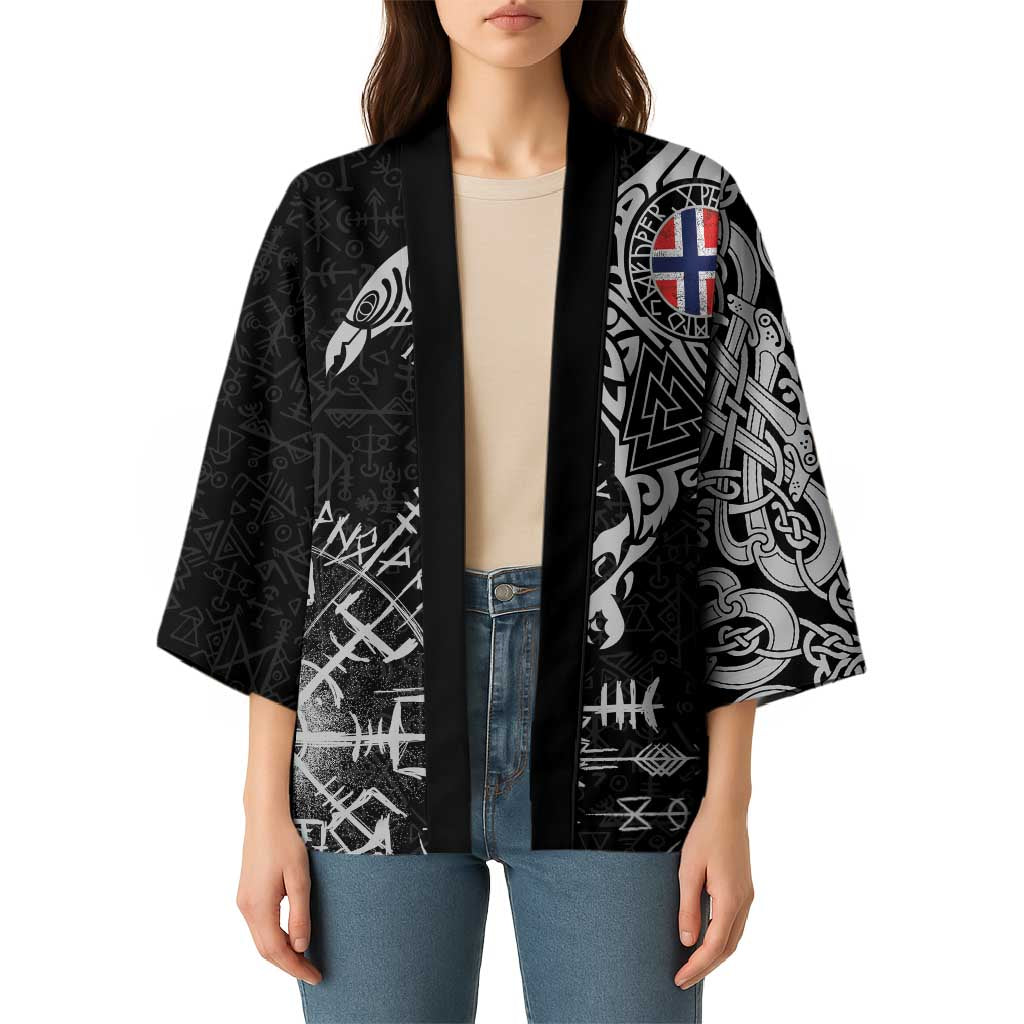 Norway Viking Ravens Kimono Vegvisir Runes Pattern - Wonder Print Shop