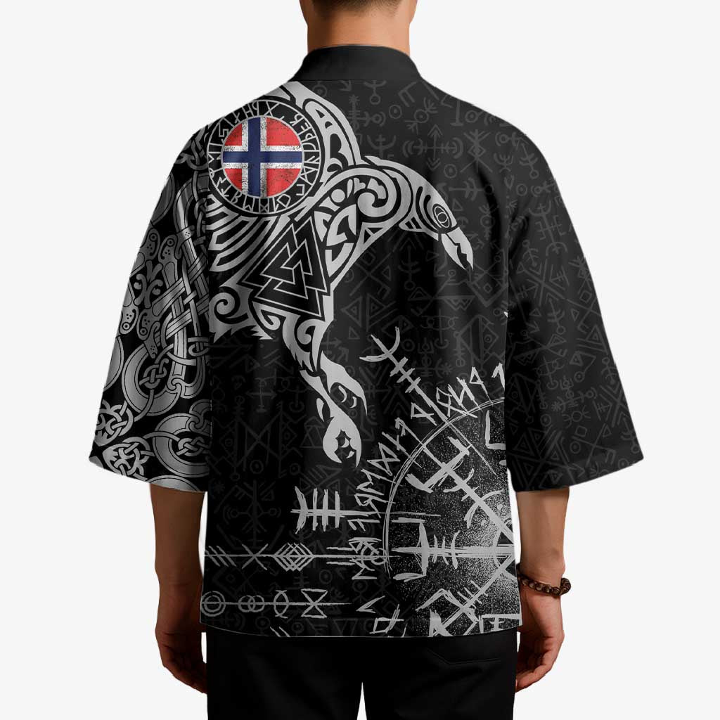 Norway Viking Ravens Kimono Vegvisir Runes Pattern - Wonder Print Shop