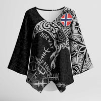Norway Viking Ravens Kimono Sleeve Blouse Vegvisir Runes Pattern - Wonder Print Shop