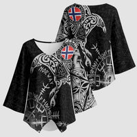 Norway Viking Ravens Kimono Sleeve Blouse Vegvisir Runes Pattern - Wonder Print Shop