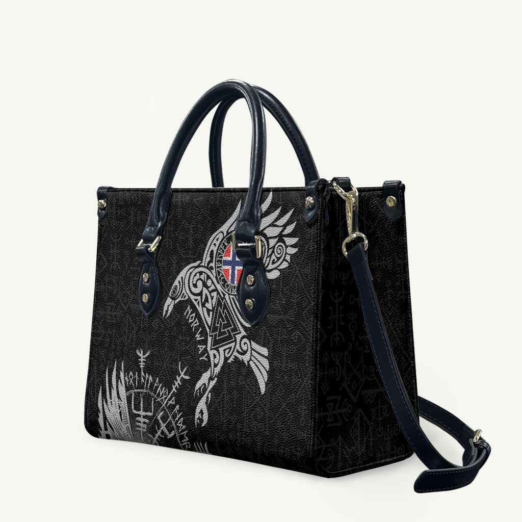 Norway Viking Ravens Leather Bag Vegvisir Runes Pattern - Wonder Print Shop