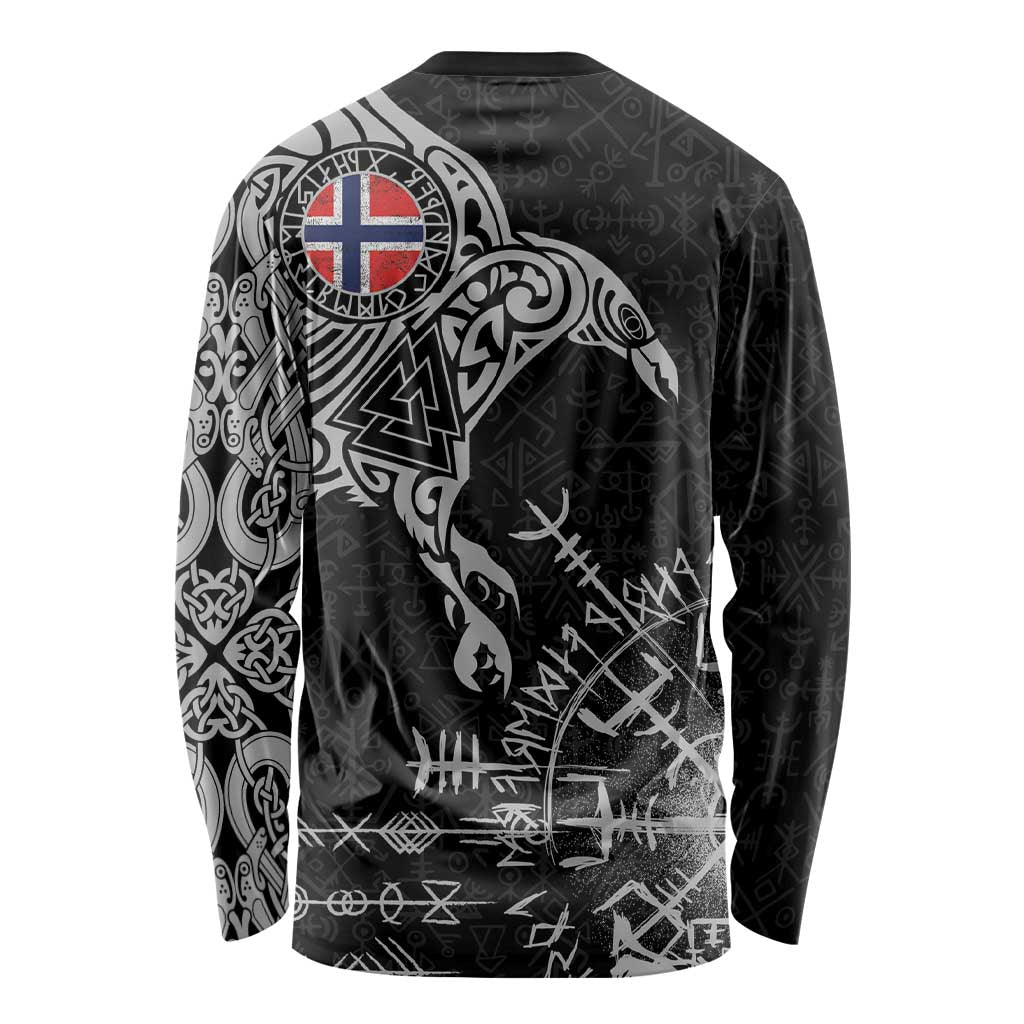 Norway Viking Ravens Long Sleeve Shirt Vegvisir Runes Pattern - Wonder Print Shop