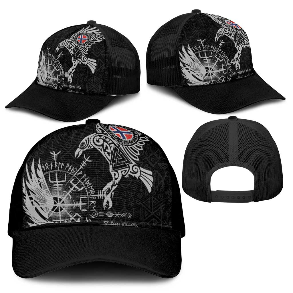 Norway Viking Ravens Mesh Trucker Cap Vegvisir Runes Pattern - Wonder Print Shop