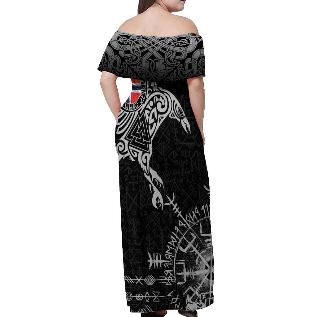 Norway Viking Ravens Off Shoulder Maxi Dress Vegvisir Runes Pattern - Wonder Print Shop
