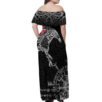 Norway Viking Ravens Off Shoulder Maxi Dress Vegvisir Runes Pattern - Wonder Print Shop