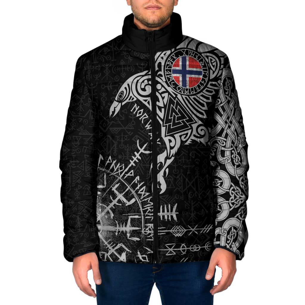 Norway Viking Ravens Padded Jacket Vegvisir Runes Pattern - Wonder Print Shop