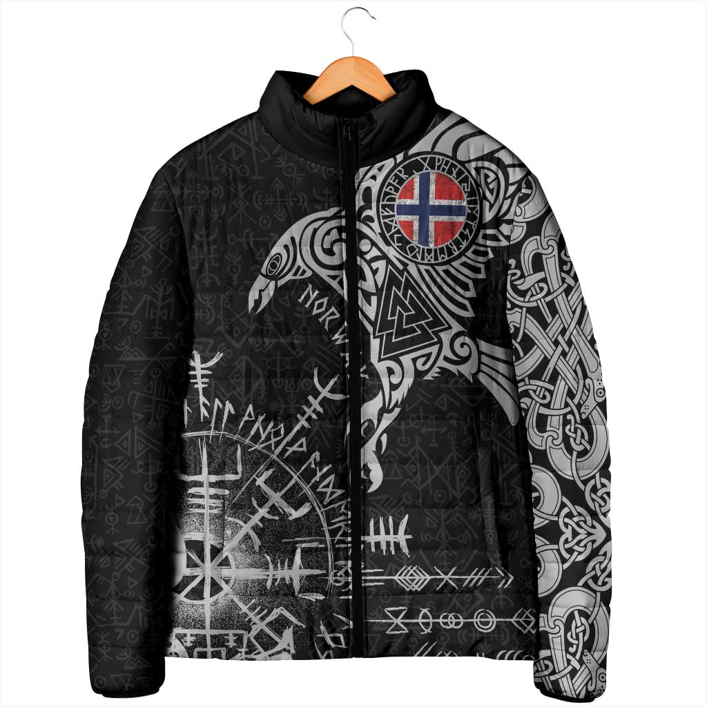 Norway Viking Ravens Padded Jacket Vegvisir Runes Pattern - Wonder Print Shop