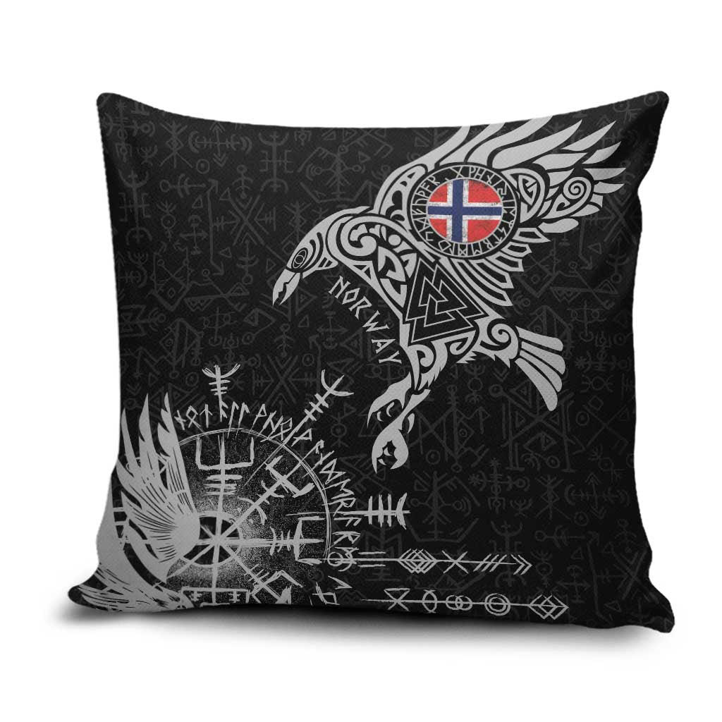 Norway Viking Ravens Pillow Cover Vegvisir Runes Pattern - Wonder Print Shop
