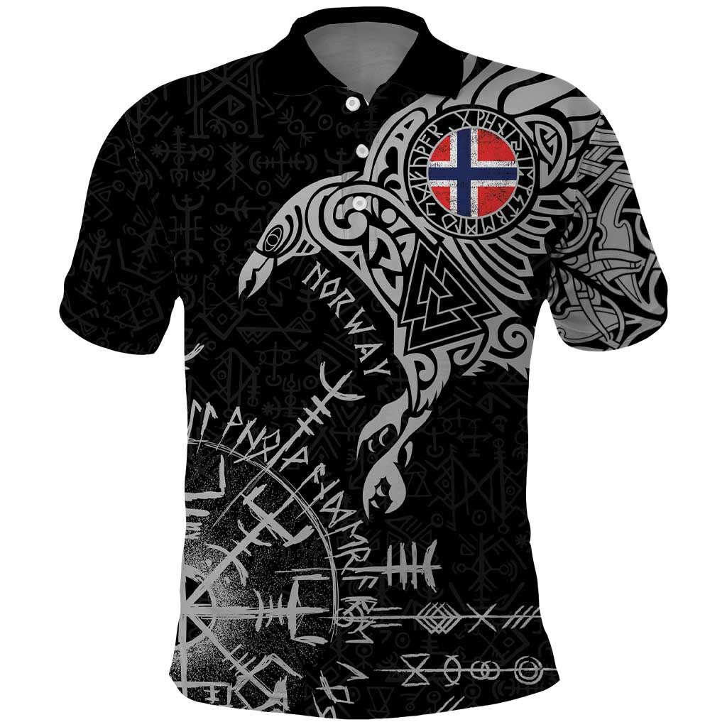 Norway Viking Ravens Polo Shirt Vegvisir Runes Pattern - Wonder Print Shop