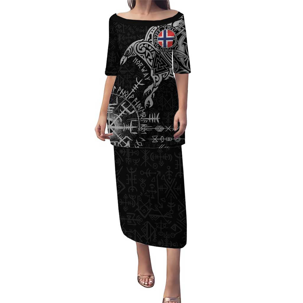 Norway Viking Ravens Puletasi Vegvisir Runes Pattern - Wonder Print Shop