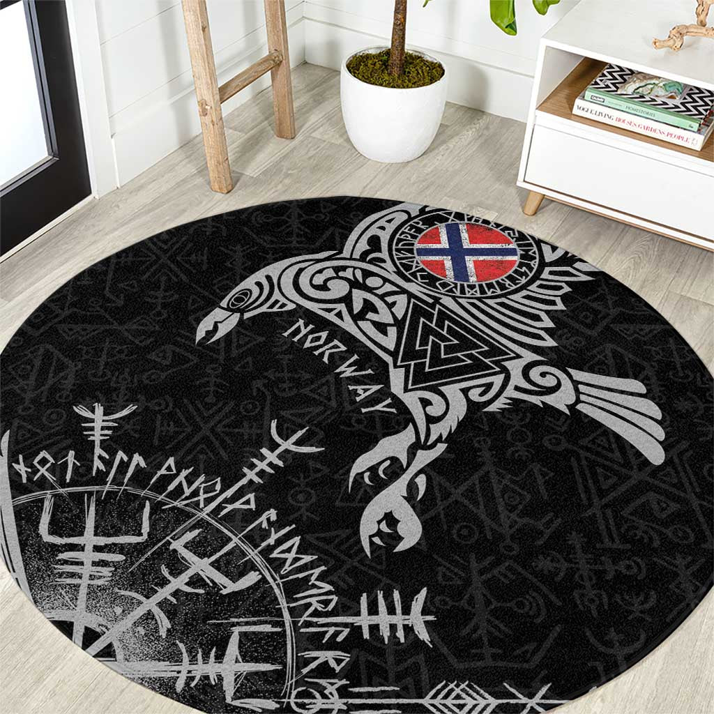 Norway Viking Ravens Round Carpet Vegvisir Runes Pattern - Wonder Print Shop