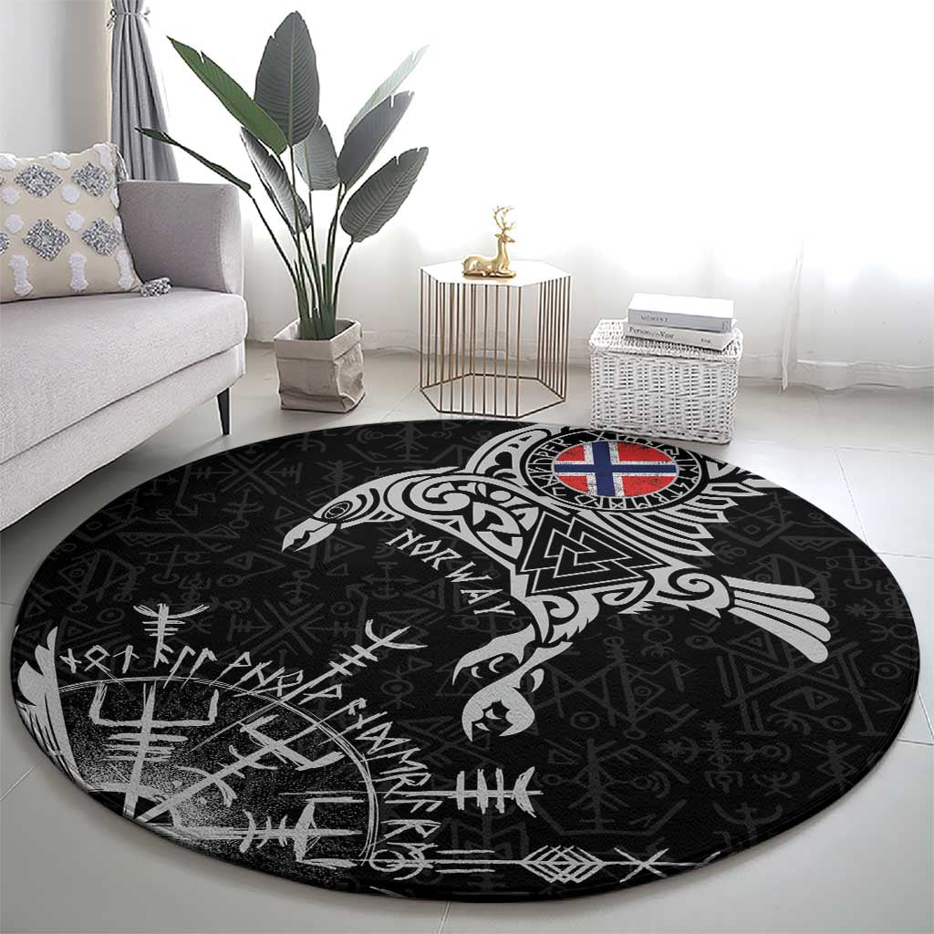Norway Viking Ravens Round Carpet Vegvisir Runes Pattern - Wonder Print Shop