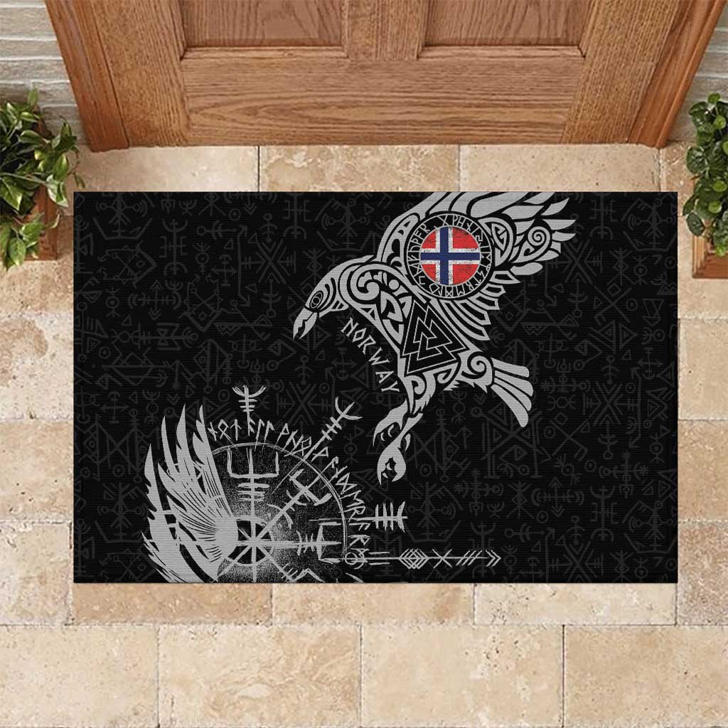 Norway Viking Ravens Rubber Doormat Vegvisir Runes Pattern - Wonder Print Shop