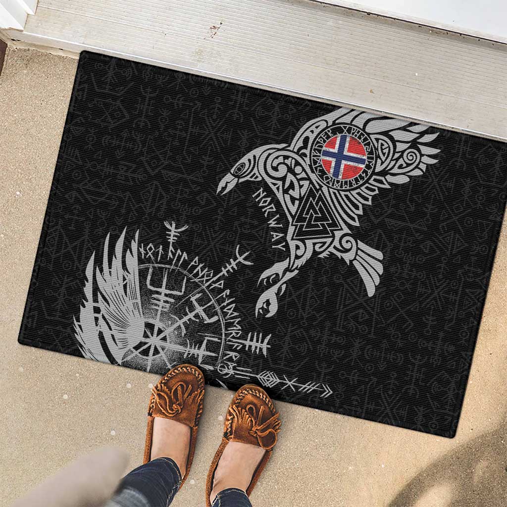 Norway Viking Ravens Rubber Doormat Vegvisir Runes Pattern - Wonder Print Shop