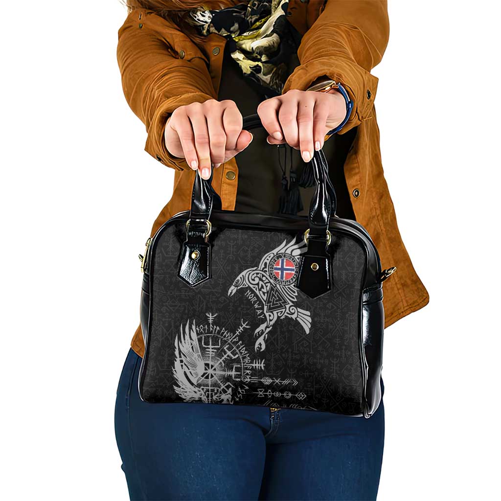 Norway Viking Ravens Shoulder Handbag Vegvisir Runes Pattern - Wonder Print Shop