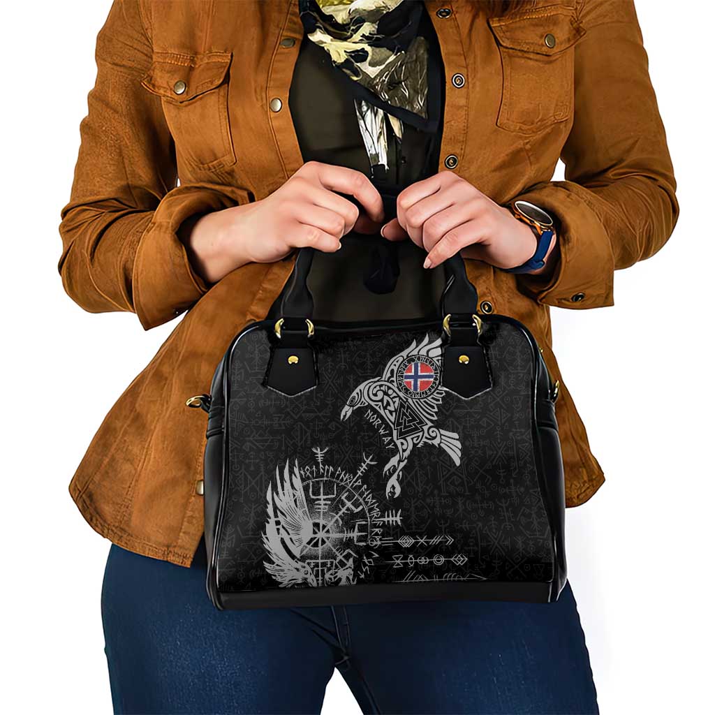 Norway Viking Ravens Shoulder Handbag Vegvisir Runes Pattern - Wonder Print Shop