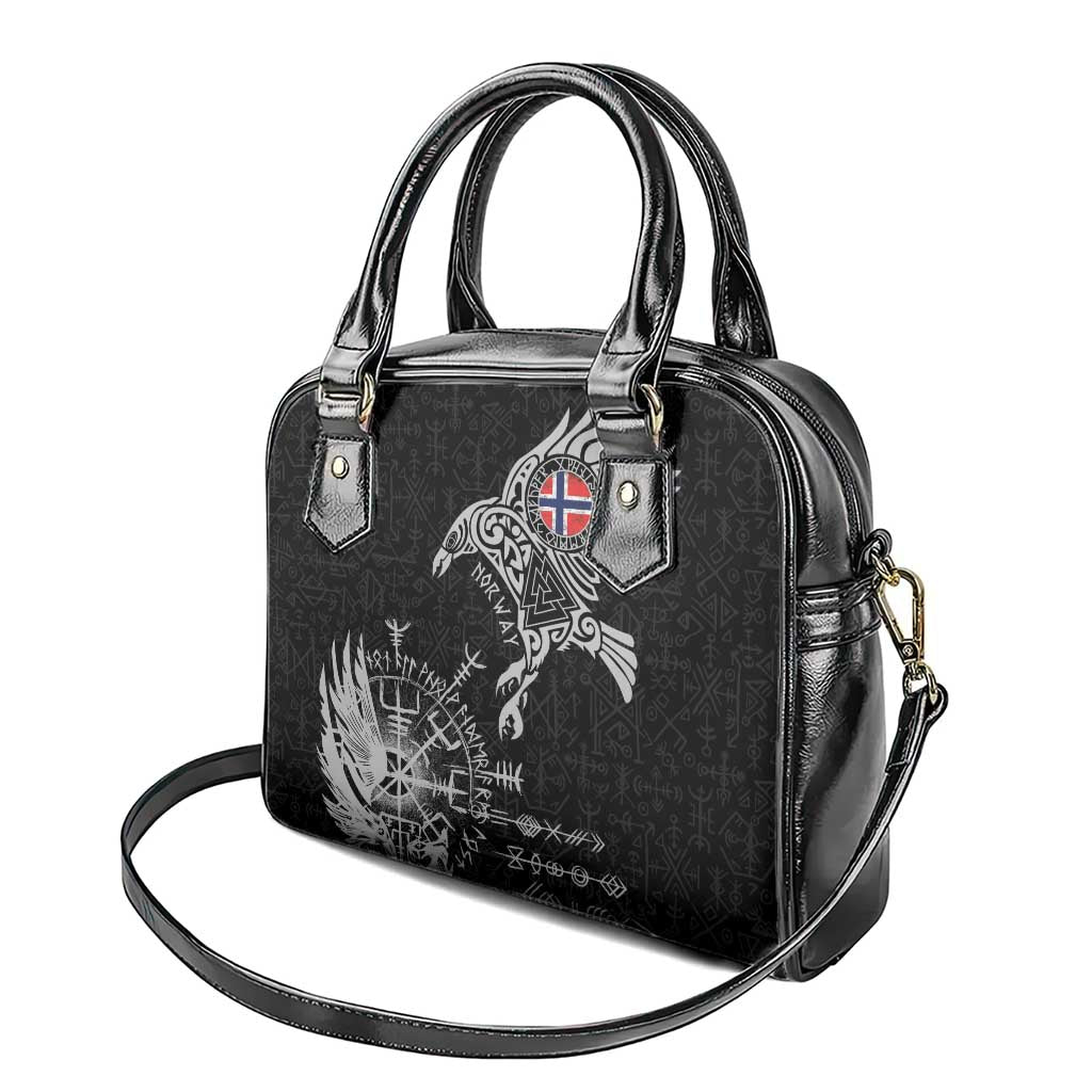 Norway Viking Ravens Shoulder Handbag Vegvisir Runes Pattern - Wonder Print Shop