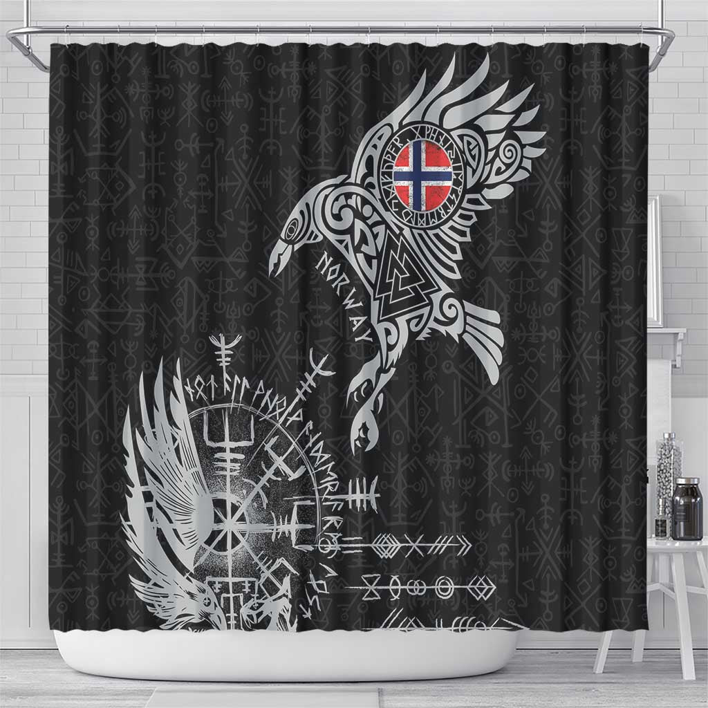 Norway Viking Ravens Shower Curtain Vegvisir Runes Pattern - Wonder Print Shop