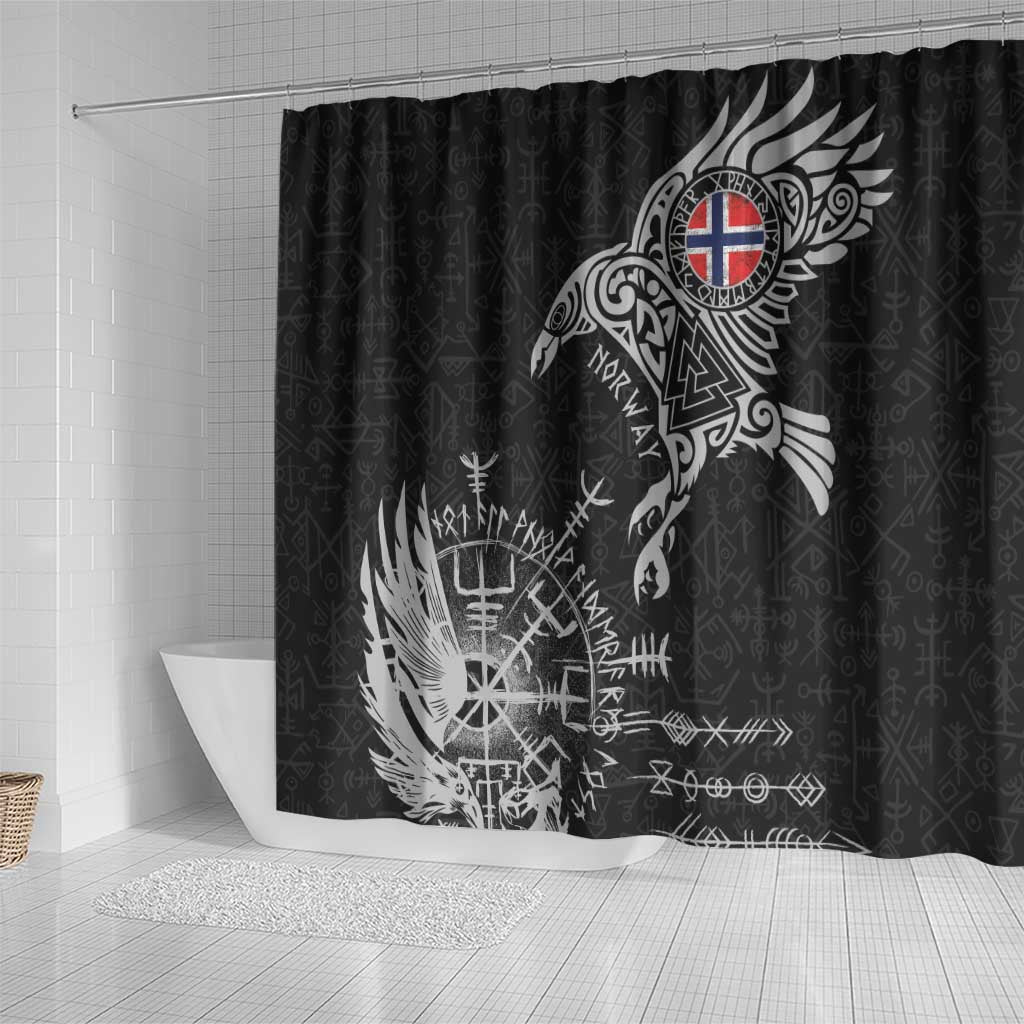 Norway Viking Ravens Shower Curtain Vegvisir Runes Pattern - Wonder Print Shop