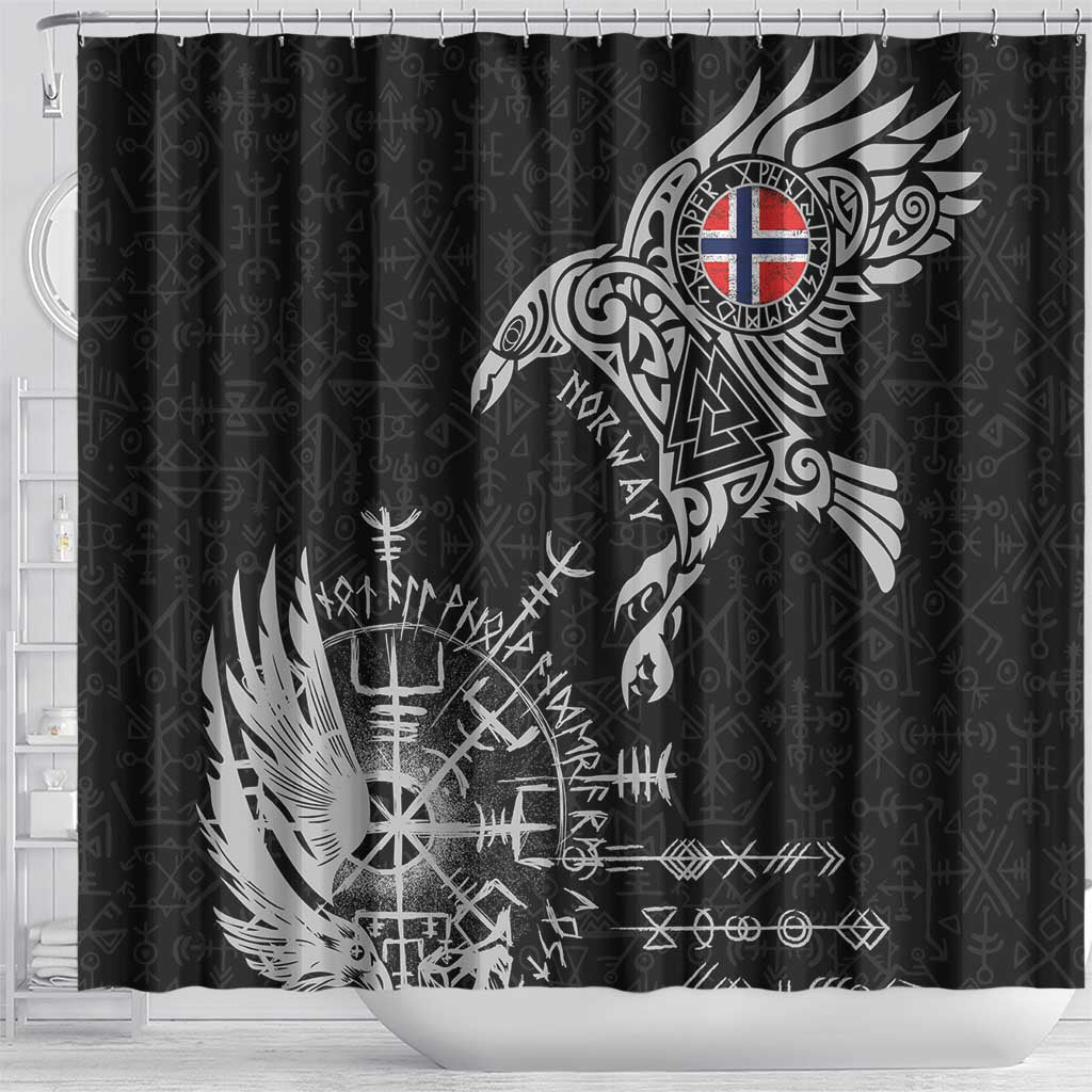 Norway Viking Ravens Shower Curtain Vegvisir Runes Pattern - Wonder Print Shop