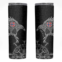 Norway Viking Ravens Skinny Tumbler Vegvisir Runes Pattern - Wonder Print Shop