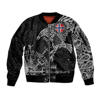Norway Viking Ravens Sleeve Zip Bomber Jacket Vegvisir Runes Pattern - Wonder Print Shop