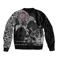 Norway Viking Ravens Sleeve Zip Bomber Jacket Vegvisir Runes Pattern - Wonder Print Shop