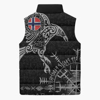 Norway Viking Ravens Sleeveless Puffer Jacket Vegvisir Runes Pattern - Wonder Print Shop