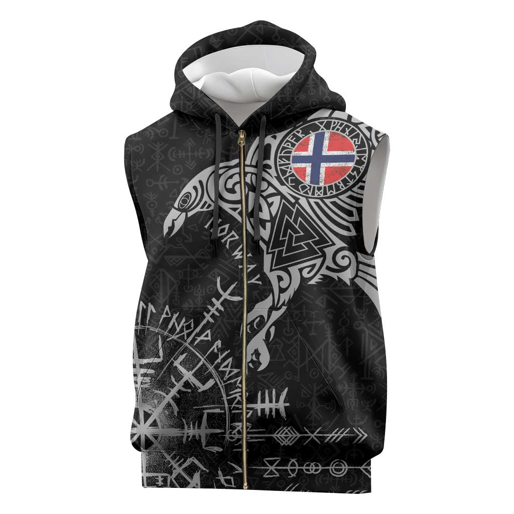 Norway Viking Ravens Sleeveless Zip Hoodie Vegvisir Runes Pattern - Wonder Print Shop