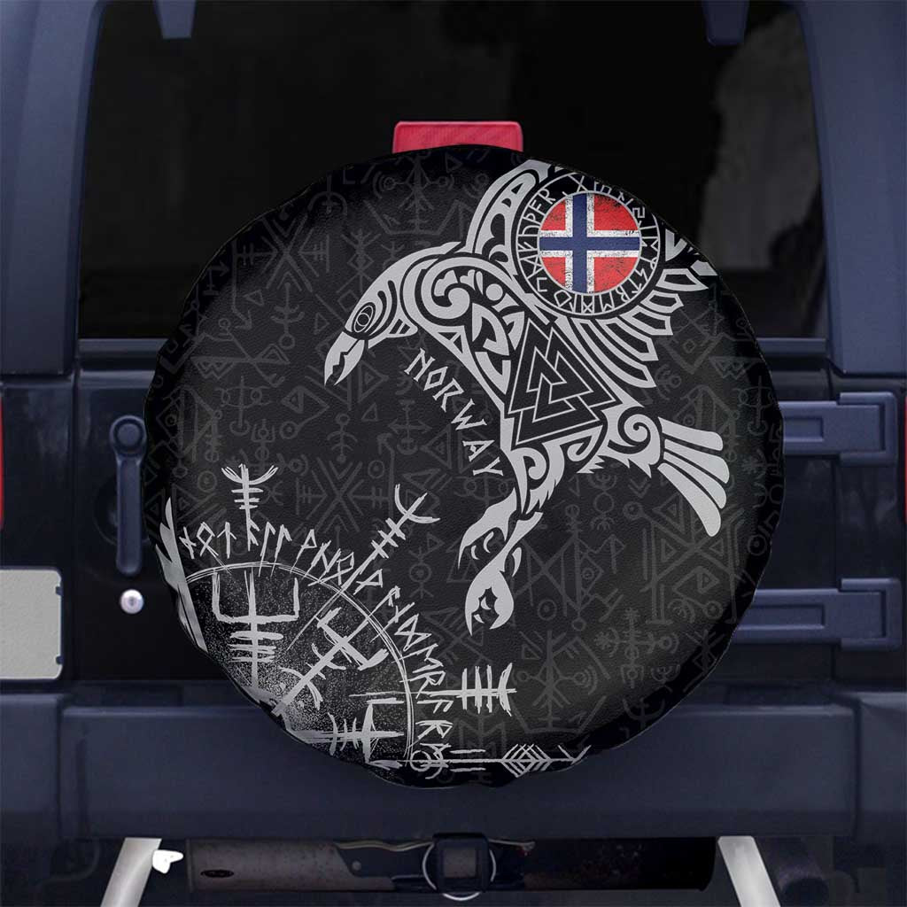 Norway Viking Ravens Spare Tire Cover Vegvisir Runes Pattern - Wonder Print Shop