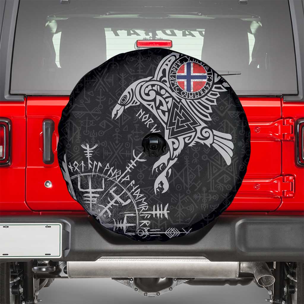 Norway Viking Ravens Spare Tire Cover Vegvisir Runes Pattern - Wonder Print Shop