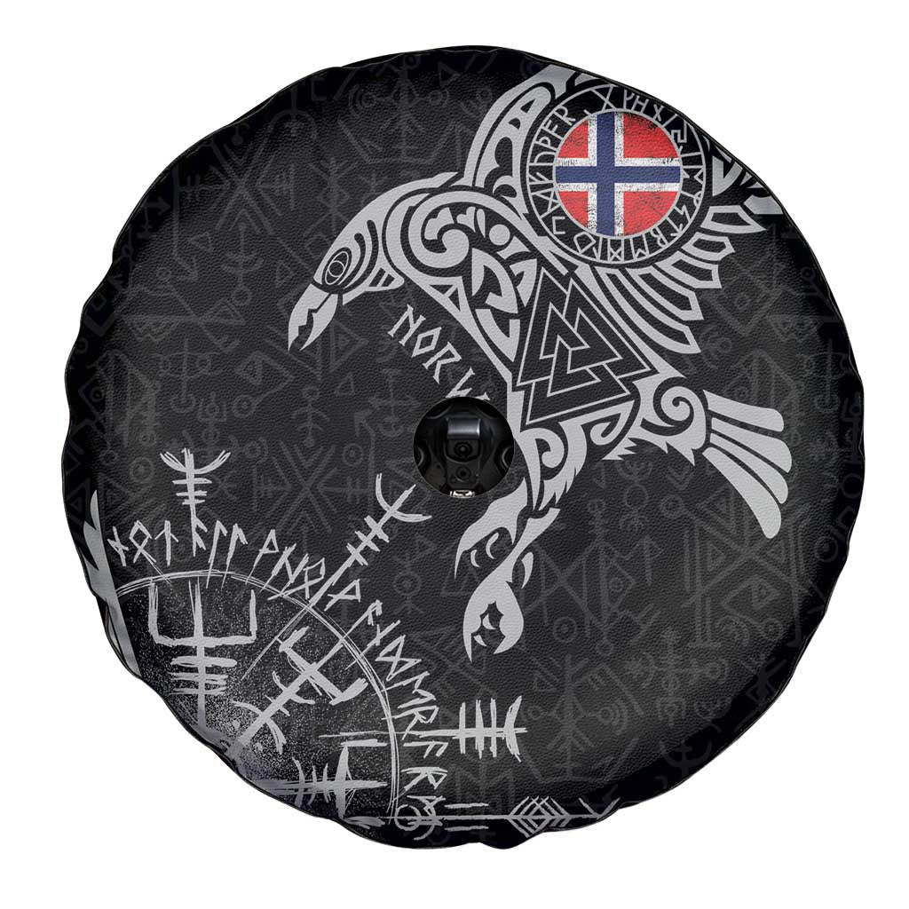 Norway Viking Ravens Spare Tire Cover Vegvisir Runes Pattern - Wonder Print Shop