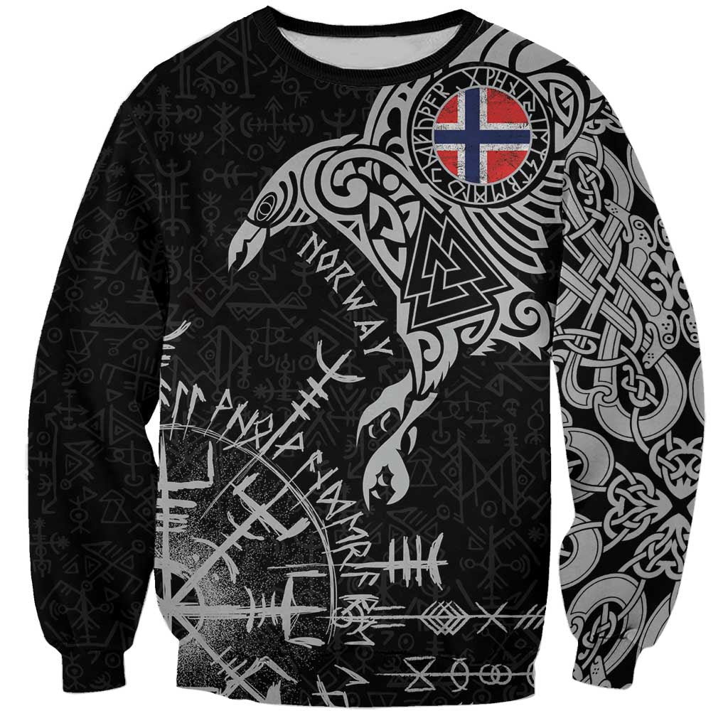 Norway Viking Ravens Sweatshirt Vegvisir Runes Pattern - Wonder Print Shop