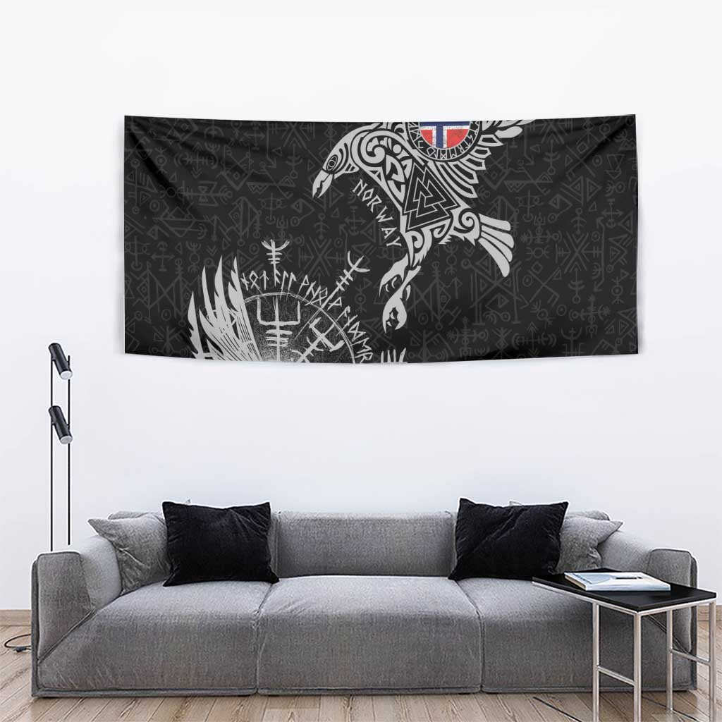 Norway Viking Ravens Tapestry Vegvisir Runes Pattern - Wonder Print Shop