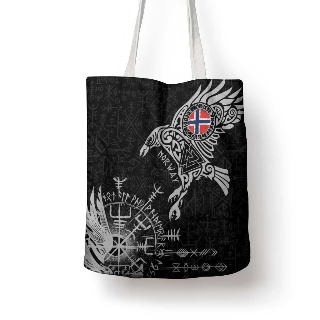 Norway Viking Ravens Tote Bag Vegvisir Runes Pattern - Wonder Print Shop