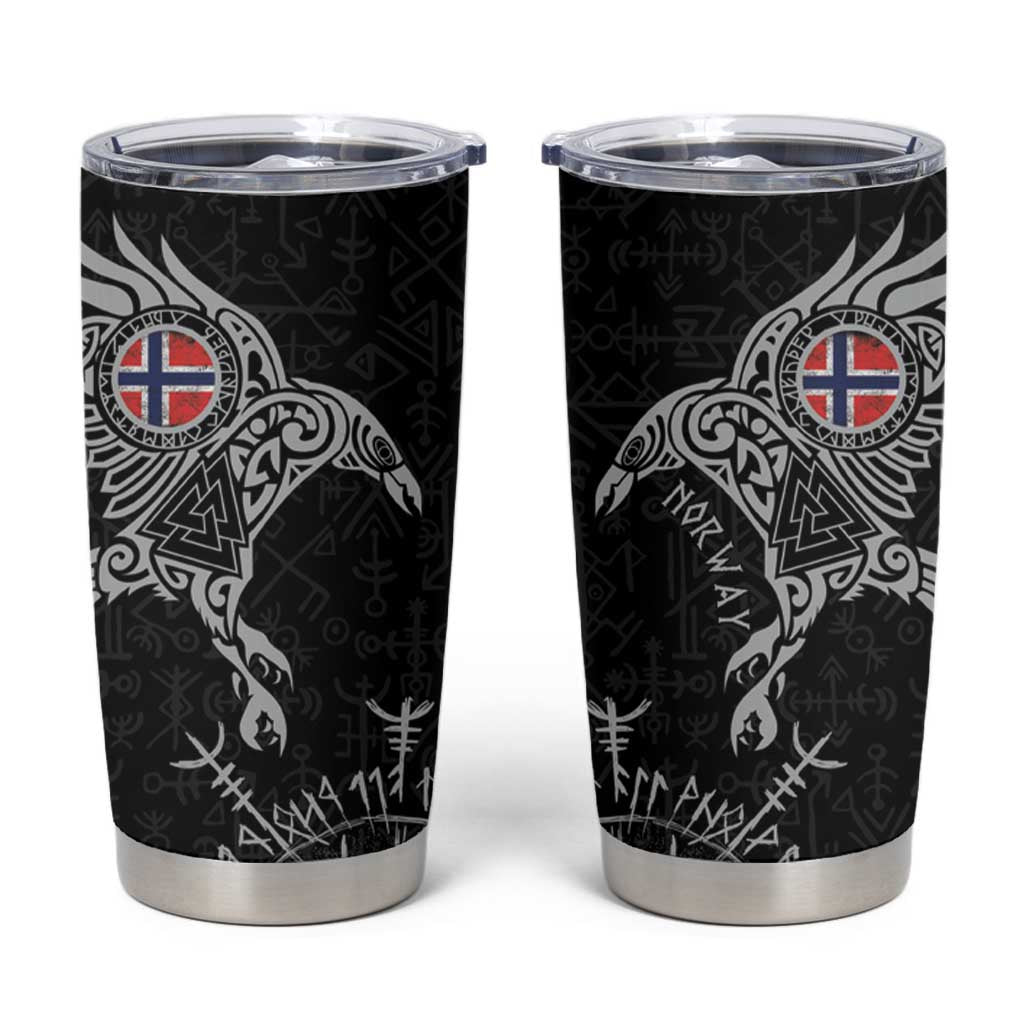 Norway Viking Ravens Tumbler Cup Vegvisir Runes Pattern - Wonder Print Shop