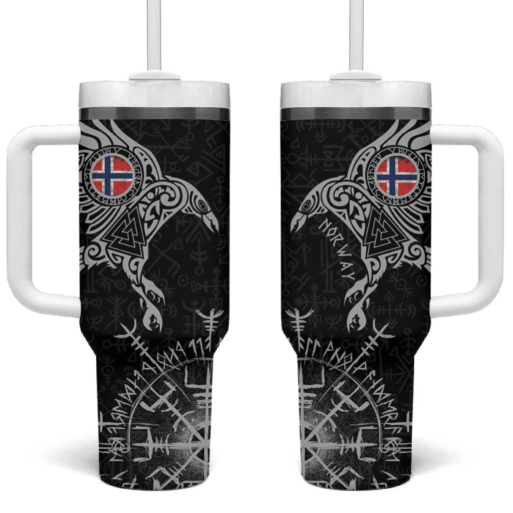 Norway Viking Ravens Tumbler With Handle Vegvisir Runes Pattern - Wonder Print Shop