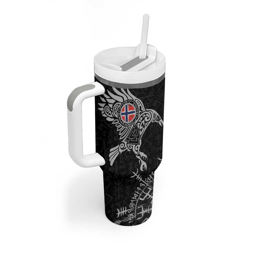 Norway Viking Ravens Tumbler With Handle Vegvisir Runes Pattern - Wonder Print Shop